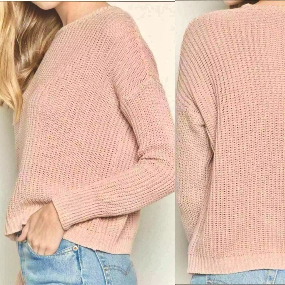 Brandy Melville blush Pink mauve boho Bronx Sweater crew neck One Size/ M